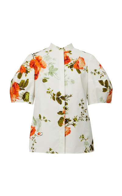 Shop Erdem Floral-printed Cotton Blouse In White