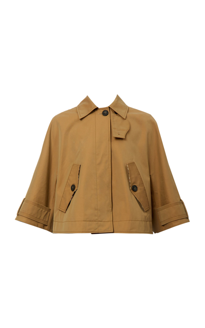 Shop Erdem Cropped Cotton Trench Coat Cape In Neutral