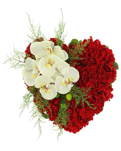 Creative Displays Red Geranium And Orchid Heart Arrangement In Red