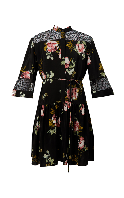 Shop Erdem Lace-detailed Floral Silk Mini Dress In Black