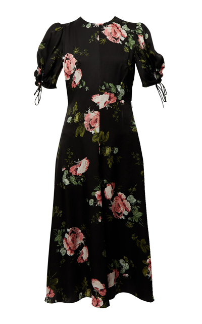 Shop Erdem Floral Cotton Dress In Black