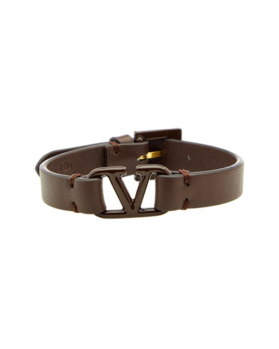 Valentino Garavani: Brown VLogo Leather Bracelet