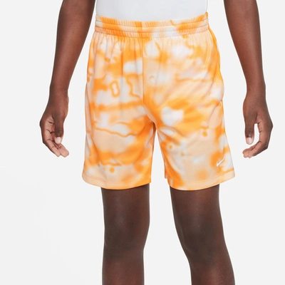 Shop Nike Boys  Dri-fit Multi + Aop Shorts In Vivid Orange/white