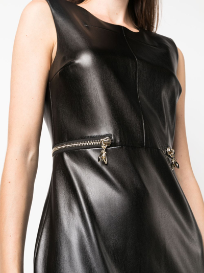 Shop Patrizia Pepe Patent-finish Side-zips Midi Dress In Schwarz
