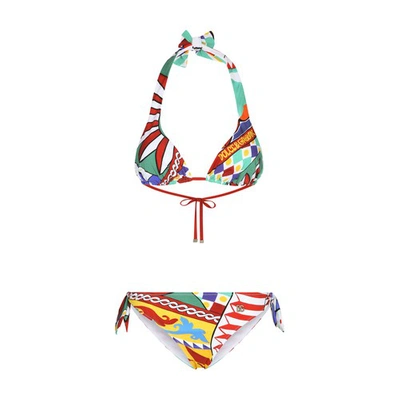Shop Dolce & Gabbana Triangle Bikini With Carretto Print