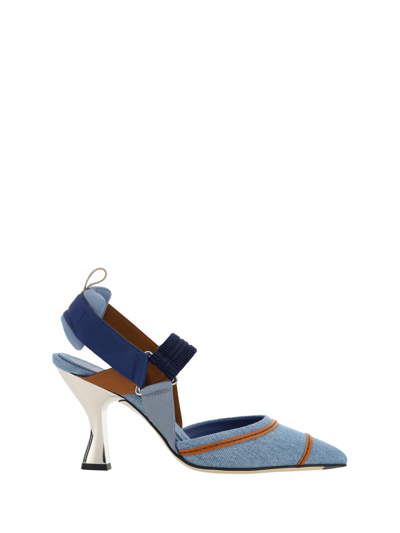 Shop Fendi Colibri Pumps In Denim+brandy