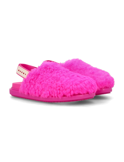 Shop Marni Shearling Fussbet Mules In Pink