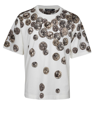 Shop Dolce & Gabbana T-shirt In Cotton Jersey With Coin Print In Coins/white Fund