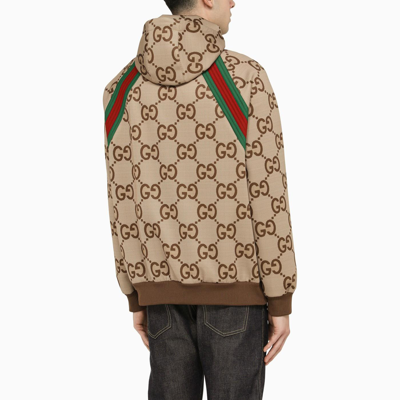 Shop Gucci Jumbo Gg Zipped Hoodie With Web Ribbon