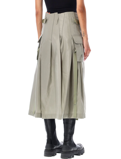 Shop Sacai Midi Bomber Skirt In Light Khaki Green