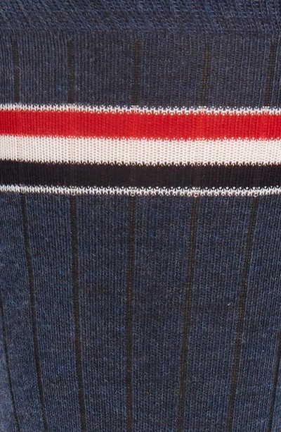 Shop Thom Browne Stripe Ribbed Mid Calf Socks In Dark Blue