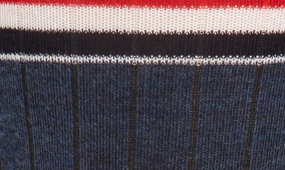 Shop Thom Browne Stripe Ribbed Mid Calf Socks In Dark Blue