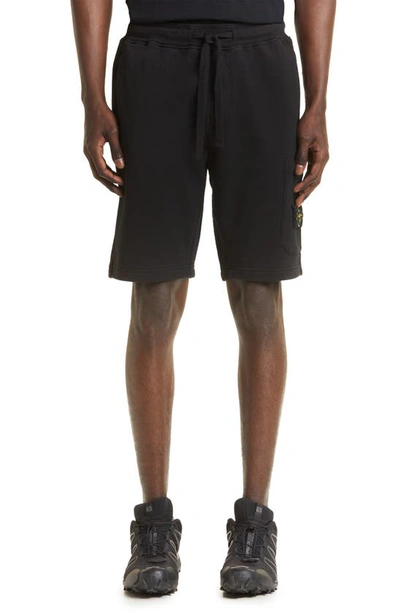 Shop Stone Island Cotton Fleece Cargo Sweat Shorts In Black