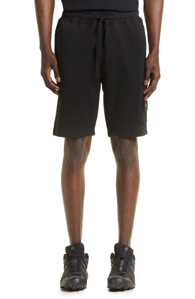 Stone Island Cotton Fleece Cargo Sweat Shorts In Black