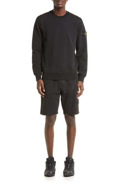 Stone Island Cotton Fleece Cargo Sweat Shorts In Black