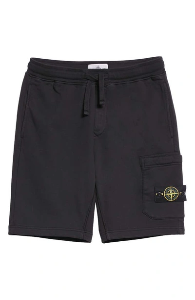 Stone Island Cotton Fleece Cargo Sweat Shorts In Black