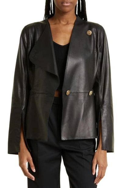 Shop By Malene Birger Selmas Asymmetric Lambskin Leather Jacket In Black