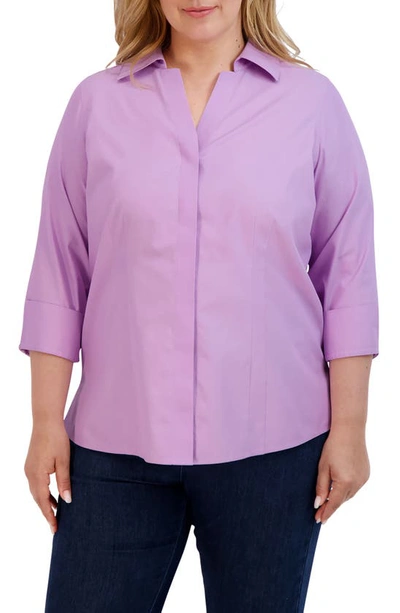 Shop Foxcroft 'taylor' Three-quarter Sleeve Non-iron Cotton Shirt In Soft Violet