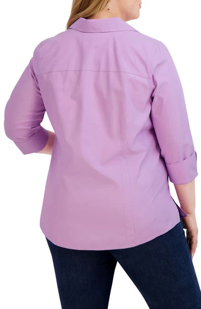 Shop Foxcroft 'taylor' Three-quarter Sleeve Non-iron Cotton Shirt In Soft Violet