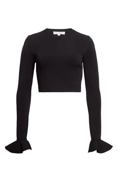 Shop Jw Anderson Ruffle Sleeve Crop Sweater In Black