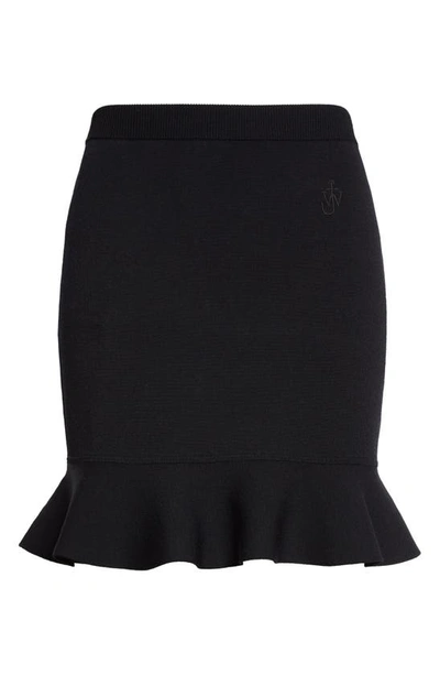 Shop Jw Anderson Ruffle Hem Logo Embroidered Skirt In Black