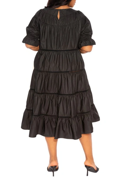 Shop Buxom Couture Tiered Cotton Blend Poplin Dress In Black
