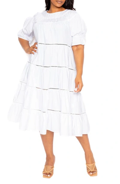 Shop Buxom Couture Tiered Cotton Blend Poplin Dress In White
