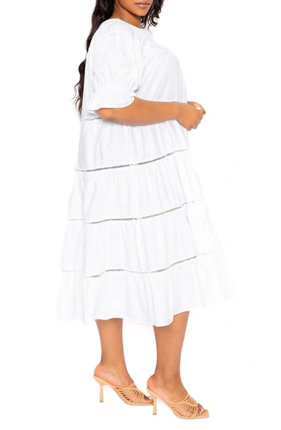 Shop Buxom Couture Tiered Cotton Blend Poplin Dress In White
