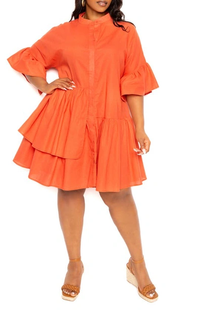Buxom Couture Women's Plus Size Linen Flutter Mini Dress In Apricot
