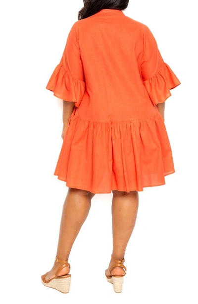 Shop Buxom Couture Flutter Sleeve Cotton & Linen Shift Dress In Apricot