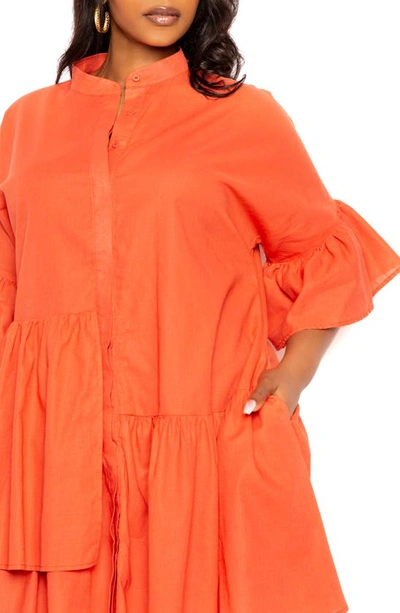 Buxom Couture Women's Plus Size Linen Flutter Mini Dress In Apricot
