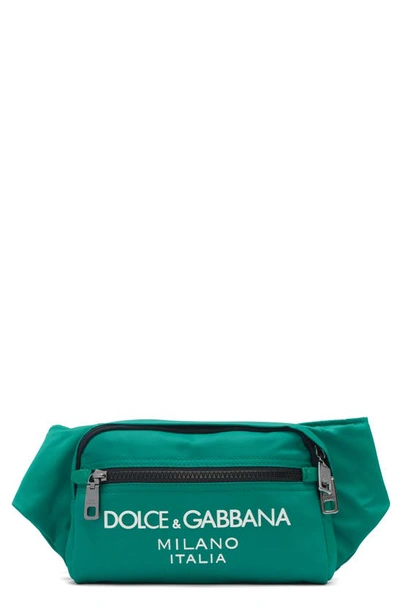 Shop Dolce & Gabbana Rubber Logo Nylon Belt Bag In Green/ Emer