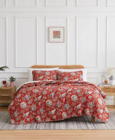 Southshore Fine Linens Jacobean Willow Oversized Quilt Set Collection In Red