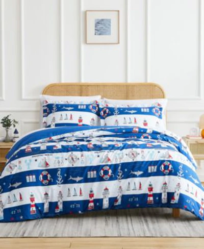 Shop Southshore Fine Linens Atlantic Oversized Reversible Comforter Set Collection In Blue