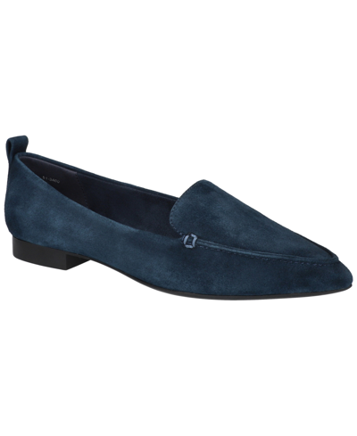 Bella Vita Alessi Pointed Toe Loafer In Navy Suede Leather