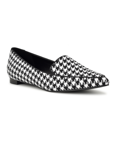 Shop Nine West Women's Abay Pointed Toe Slip-on Smoking Flats In Black White Houndstooth