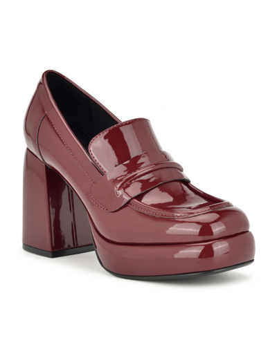 Shop Nine West Women's Verge Slip-on Square Toe Block Heel Loafers In Burgundy Patent