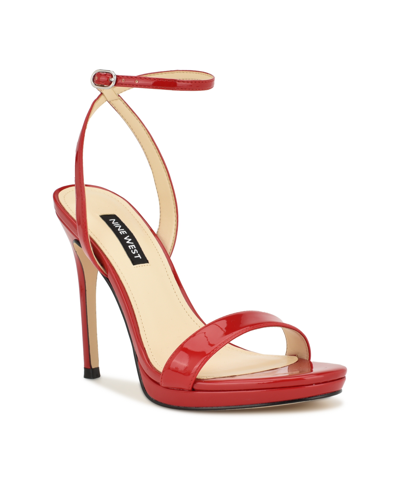 Shop Nine West Women's Loola Ankle Strap Dress Sandals In Red Patent Leather