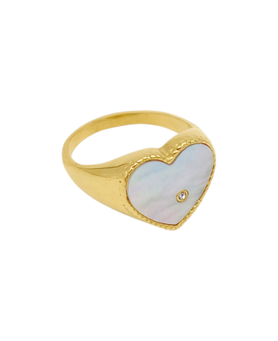 Shop Adornia 14k Gold Plated Heart White Imitation Mother Of Pearl Signet Ring