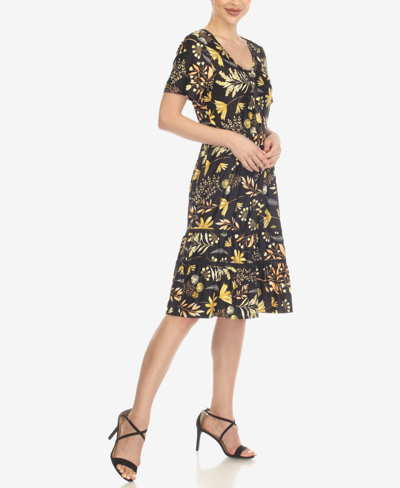 Shop White Mark Women's Floral Short Sleeve Knee Length Dress In Black