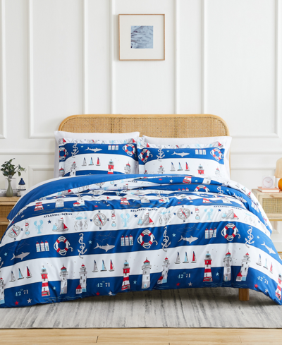 Shop Southshore Fine Linens Atlantic Oversized Reversible 3 Piece Comforter Set, Queen In Blue