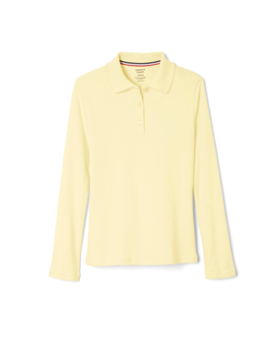 Shop French Toast Toddler Girls Long Sleeve Picot Collar Interlock Polo Shirt In Yellow