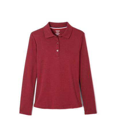 Shop French Toast Toddler Girls Long Sleeve Picot Collar Interlock Polo Shirt In Burgundy