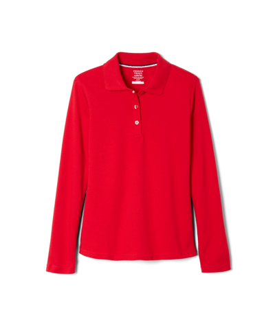 Shop French Toast Toddler Girls Long Sleeve Picot Collar Interlock Polo Shirt In Red