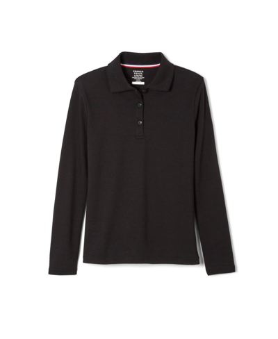 Shop French Toast Big Girls Long Sleeve Picot Collar Interlock Polo Shirt In Black