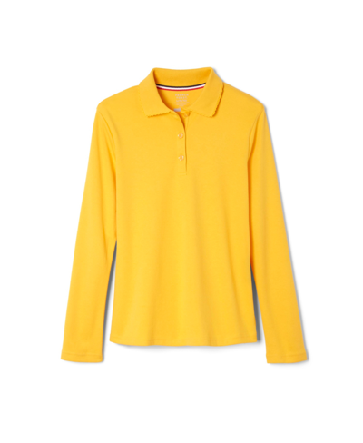 Shop French Toast Big Girls Long Sleeve Picot Collar Interlock Polo Shirt In Gold
