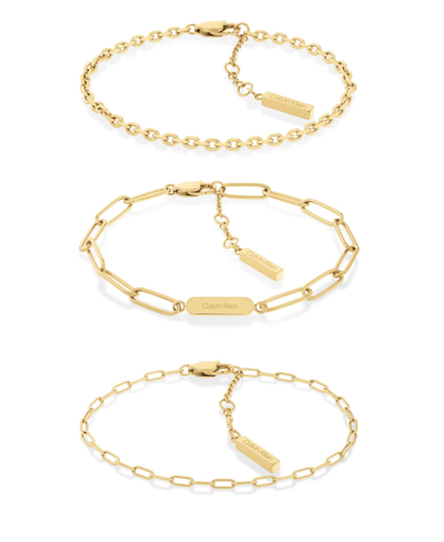 Shop Calvin Klein Women's Stainless Steel Chain Bracelet Gift Set, 3 Piece In Gold Tone