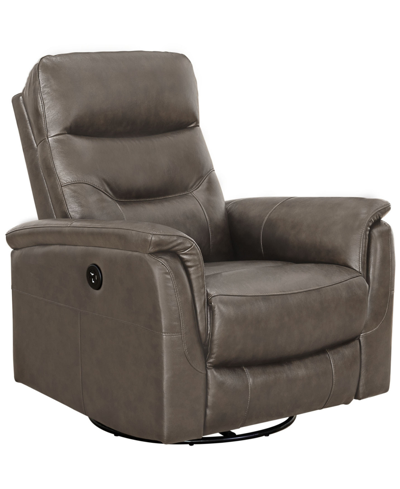 Shop Abbyson Living Palma Leather Power Swivel Glider Recliner In Gray