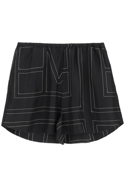 Totême Black Monogram Silk Pj Shorts In Beige,black