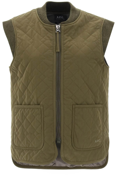 Shop Apc 'emilie' Quilted Vest In Green